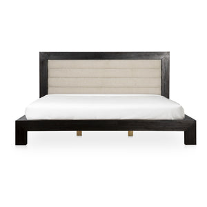 English Elm Ashcroft Channel Tufted Upholstered King Bed Tall Headboard Acacia Wood Accent Frame B2769S00016