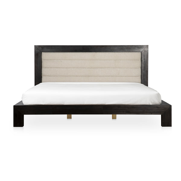 English Elm Ashcroft Channel Tufted Upholstered King Bed Tall Headboard Acacia Wood Accent Frame B2769S00016