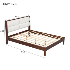 English Elm Solid Wood Queen Platform Bed Velvet Tufted Headboard Architectural Slat Design Espresso N7090000742P
