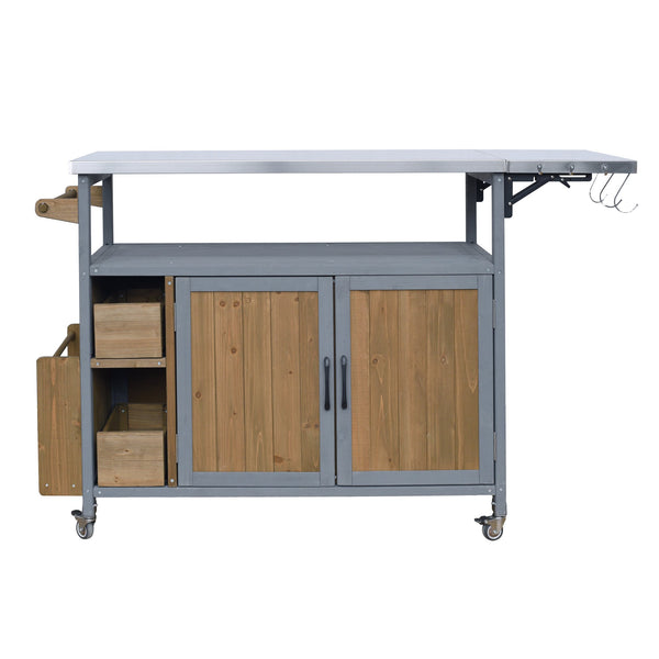 English Elm 54.33" Farmhouse Outdoor Kitchen Cart Solid Fir Frame Steel Top Storage Bbq Prep Blue Gray,Walnut Brown N767P379702B