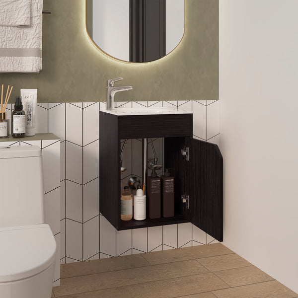 English Elm Hudson Modern Vanity Sink with Integrated Cabinet Storage, Compact Durable Engineered Wood for Bathrooms Black B092P329250