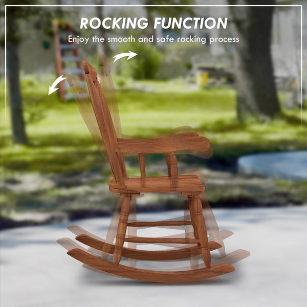 English Elm Outsunny Outdoor Wood Rocking Chair For Garden & Patio - 350 Lbs Capacity, High Back Comfort Rocker W2225P174333-GIGA