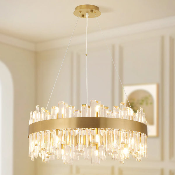 English Elm Modern Crystal 24" Gold Chandelier 18-Light Round Brass Fixture with Clear Crystals for Grand Rooms W2869P218650