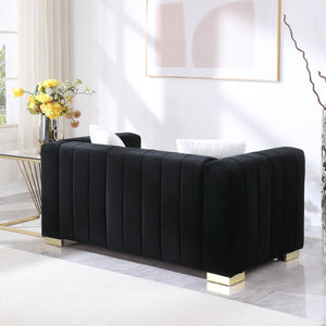English Elm A Modern Velvet Loveseat - Elegant Channel-Tufted Chesterfield Style In Black For Any Décor W1099S00127