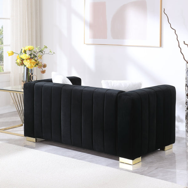 English Elm A Modern Velvet Loveseat - Elegant Channel-Tufted Chesterfield Style In Black For Any Décor W1099S00127