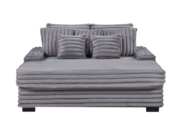 English Elm Melodia Oversized Corduroy Chaise Lounge with Usb Charging and Cupholders for Media Rooms Gray B2749S00271