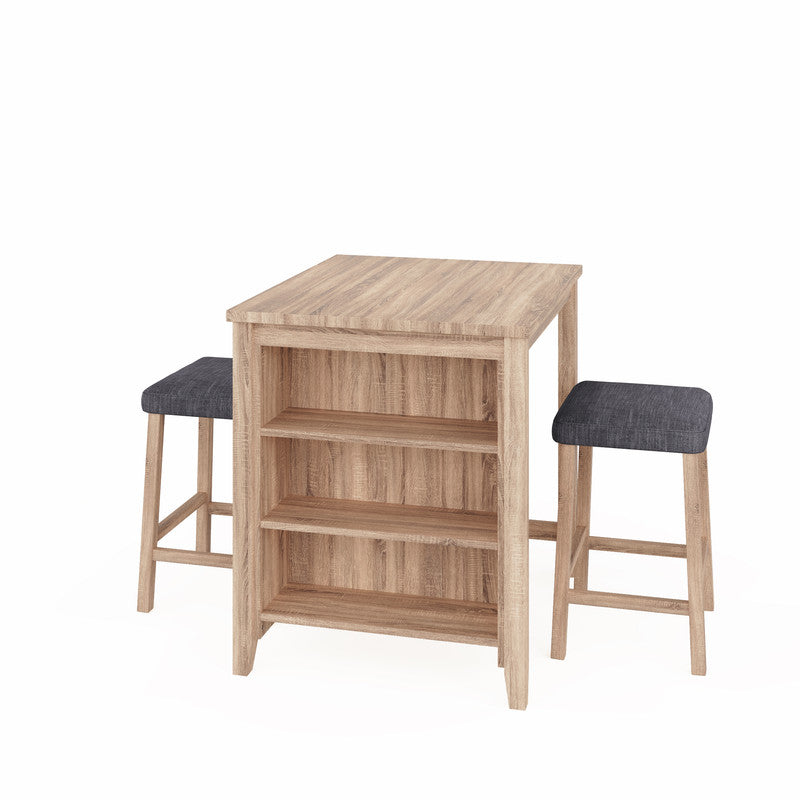 English Elm Dante Oak 3 Piece Counter Height Dining Set with Shelved Base and Linen Stools B2749P413180