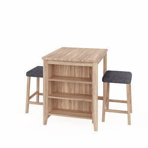 English Elm Dante Oak 3 Piece Counter Height Dining Set with Shelved Base and Linen Stools B2749P413180