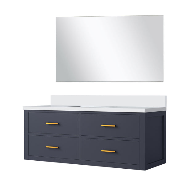 English Elm Blue Single Bath Vanity Set With White Quartz Countertop & Frameless Mirror - Stylish Storage Solution! B2731S01444