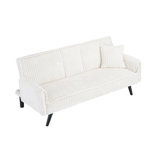 English Elm Minimalist Corduroy Sofa with Adjustable 3-Angle Recline, Dual Cup Holders, Solid Wood Frame White W1658P251978
