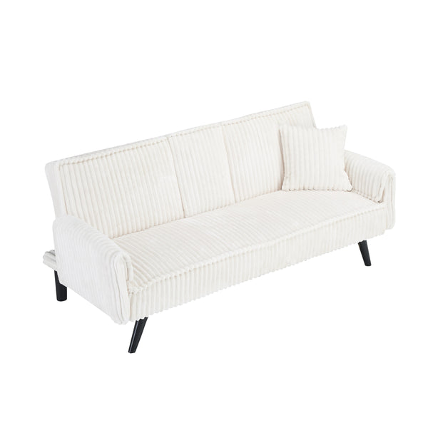 English Elm Minimalist Corduroy Sofa with Adjustable 3-Angle Recline, Dual Cup Holders, Solid Wood Frame White W1658P251978