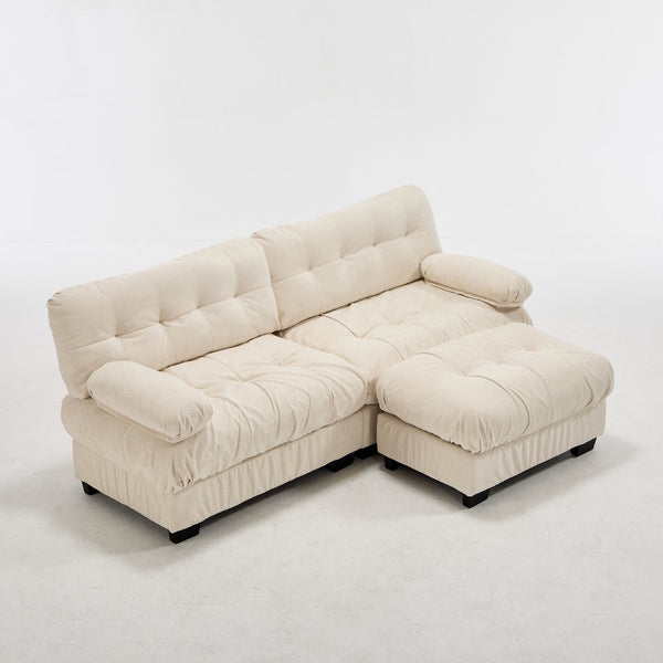 English Elm Modular Cloud Sectional with Ottoman Deep Seat Flannelette Sofa for Living Room Beige W2120S00025