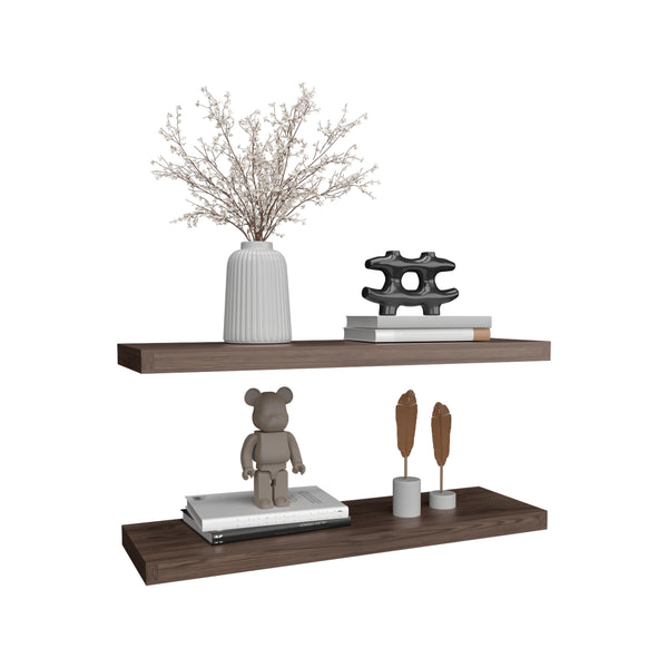 English Elm Floating Shelves - Set Of 2 Walnut Finish, Modern Design For Home Decor & Space-Saving Solutions B097P250926