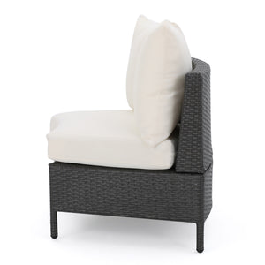 English Elm Christopher Knight Home® - PT Limon 5PCS Sofa Set - Weather-Resistant PE Rattan Half-Circle Lounge with Removable Cushions and Sturdy Iron Frame Grey+White PTLIMON5PCSGRY