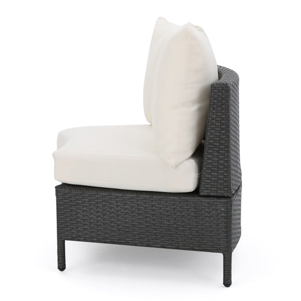 English Elm Christopher Knight Home® - PT Limon 5PCS Sofa Set - Weather-Resistant PE Rattan Half-Circle Lounge with Removable Cushions and Sturdy Iron Frame Grey+White PTLIMON5PCSGRY