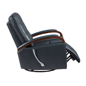 English Elm 1pc Swivel Gliding Recliner Faux Leather Upholstered with Solid Rubberwood Arms, Supportive Comfort and Smooth Motion Navy 34 L x 33 W x 27 H B011P329243