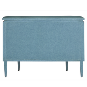 Briallen Blue Demi-Lune Cabinet - Elegant Lacquered Storage with Polished Nickel Floral Details