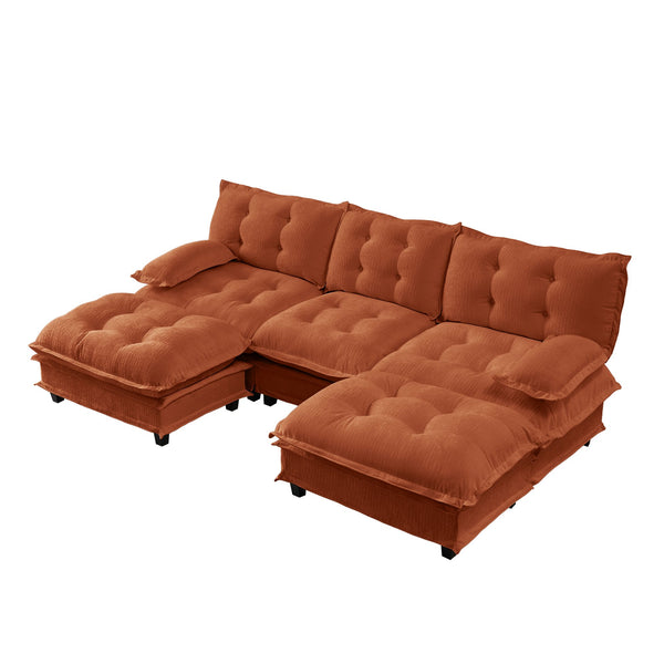 English Elm 107" U Shaped Chenille Sectional Cloud Sofa with Ottomans Deep Seat Modular Living Room Orange W714S01739
