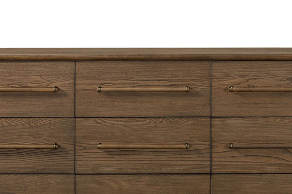 English Elm 9-Drawer Solid Wood Dresser in Latte Brown with Felt & Cedar Lined Drawers, Ball Bearing Guides B2699P346313