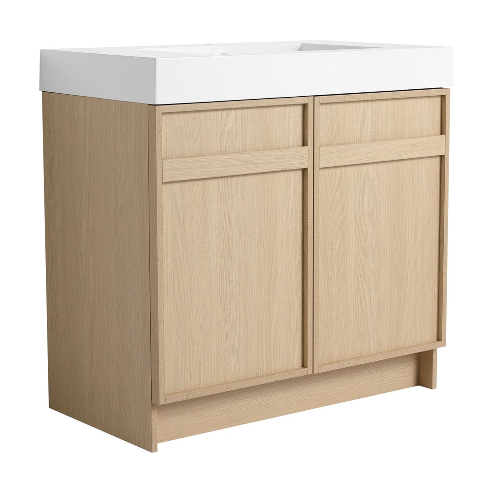 English Elm 36" Freestanding Bathroom Vanity with White Resin Sink, Soft-Close Doors, Adjustable Shelf, Modern Durable Finish W999P239161