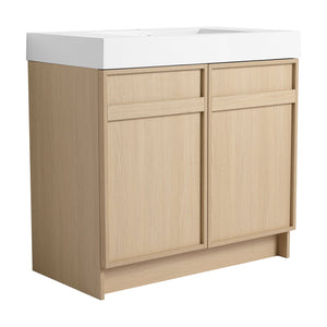 English Elm 36" Freestanding Bathroom Vanity with White Resin Sink, Soft-Close Doors, Adjustable Shelf, Modern Durable Finish W999P239161