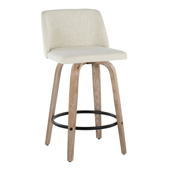 English Elm Toriano 26" Modern Swivel Counter Stools Set Of 2 In Whitewashed Wood & Cream Fabric Comfort Style B202S00401-GIGA
