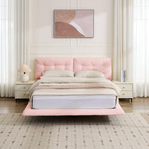 English Elm Christopher Knight Home® - Queen Plush Leather Upholstered Bed Frame with Wingback Headboard, Wavy Footboard, Quiet Support Pink 37.59 L x 32.25 W x 13 H N761S0000022H