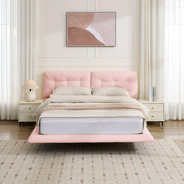 English Elm Christopher Knight Home® - Queen Plush Leather Upholstered Bed Frame with Wingback Headboard, Wavy Footboard, Quiet Support Pink 37.59 L x 32.25 W x 13 H N761S0000022H