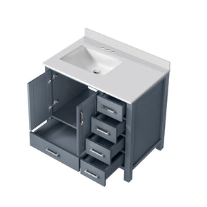 English Elm Dark Grey 36 in Bathroom Vanity with White Quartz Top, Left Offset Sink, Soft-Close Drawers, Durable B2731P258830