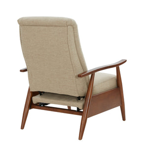 English Elm Tustin Mid-century Push Back Recliner with Chestnut Wood Arms and Performance Fabric Beige B050P429143