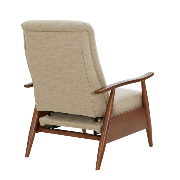 English Elm Tustin Mid-century Push Back Recliner with Chestnut Wood Arms and Performance Fabric Beige B050P429143
