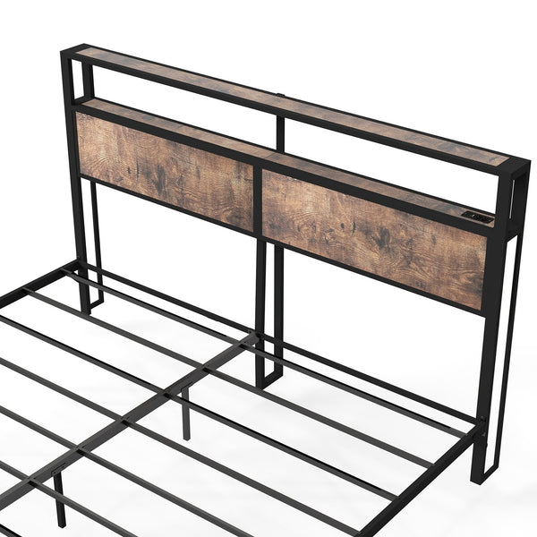 English Elm Queen Metal Platform Bed with Rgb Led Headboard Charging Station and Underbed Storage T3963P483719