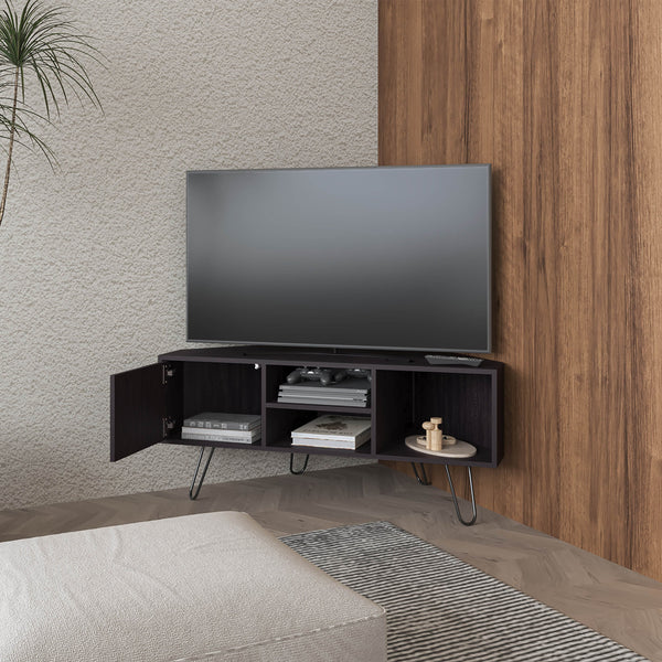 English Elm Lancaster Corner Tv Stand with Open Shelves Cabinet Storage for Living Room Decor B070P337097