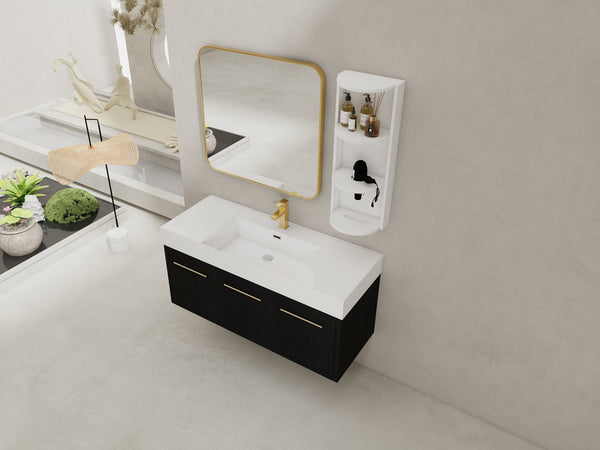 English Elm 48 Inch Wall-Mounted Bathroom Vanity Set With Resin Sink & Ample Storage Rack For Modern Spaces W999S00370