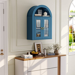 English Elm Wall Mounted Arched Cabinet Tempered Glass Doors Led Lighting Adjustable Shelves Bathroom Turquoise T3210P471552