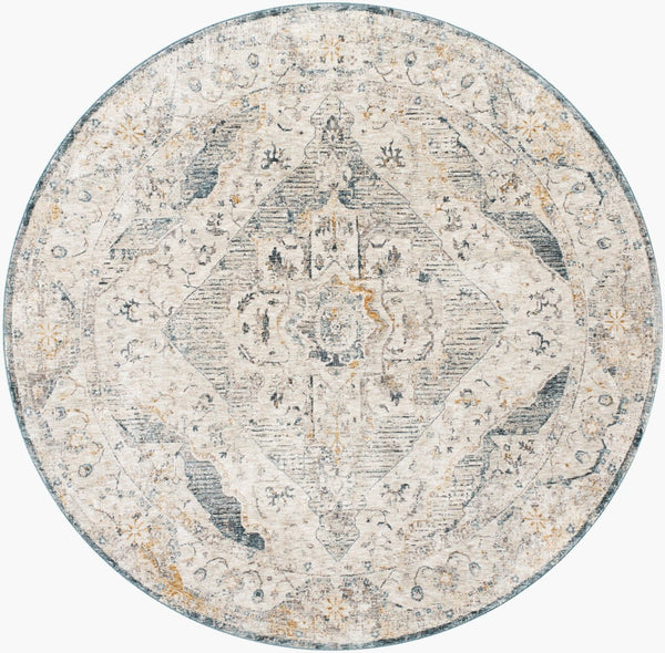 Livabliss Cardiff Medallion Area Rug Turkey Woven Polyester Medium Pile Living Dining Room Medium Gray, Mu 6'7" x 6'7" CDF2303-67RD