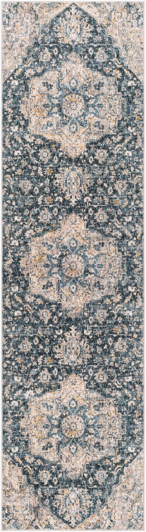 Livabliss Cardiff Machine Woven Polyester Area Rug with Fringe Border for Living Dining Rooms Deep Teal, Blue 2'7" x 10' CDF2307-2710
