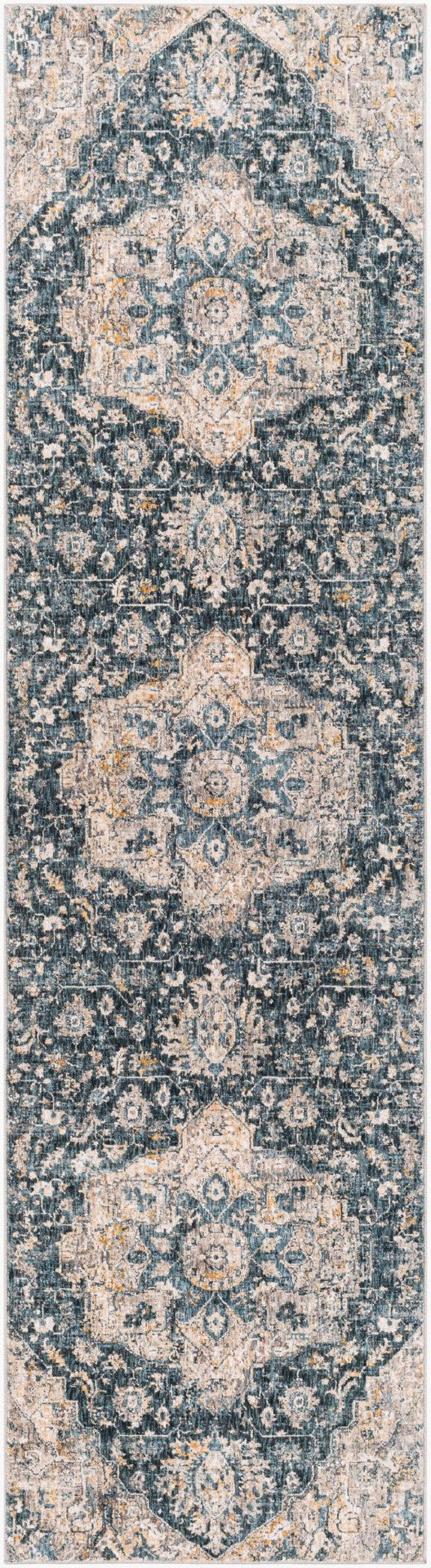 Livabliss Cardiff Machine Woven Polyester Area Rug with Fringe Border for Living Dining Rooms Deep Teal, Blue 2'7" x 10' CDF2307-2710