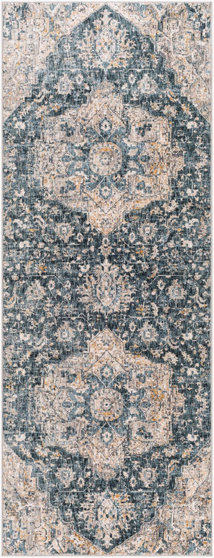 Livabliss Cardiff Machine Woven Polyester Area Rug with Fringe Border for Living Dining Rooms Deep Teal, Blue 2'7" x 7'3" CDF2307-2773