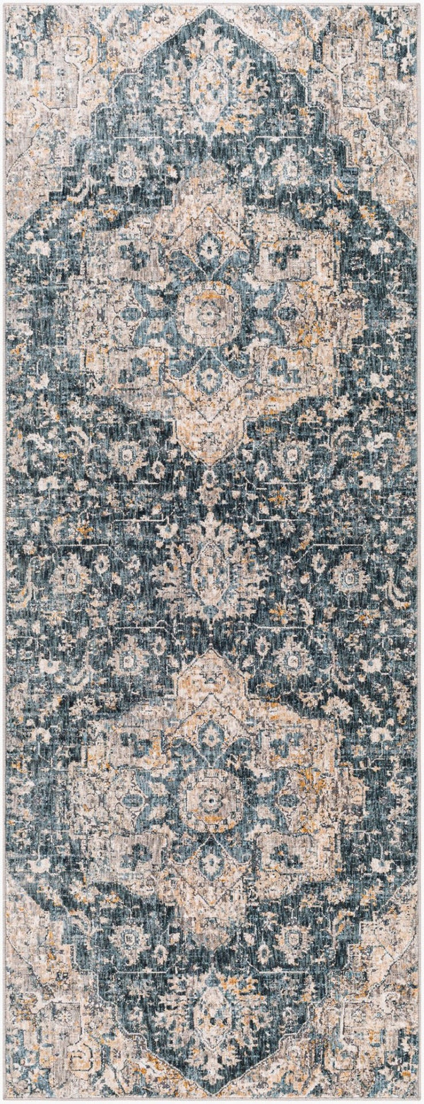 Livabliss Cardiff Machine Woven Polyester Area Rug with Fringe Border for Living Dining Rooms Deep Teal, Blue 2'7" x 7'3" CDF2307-2773