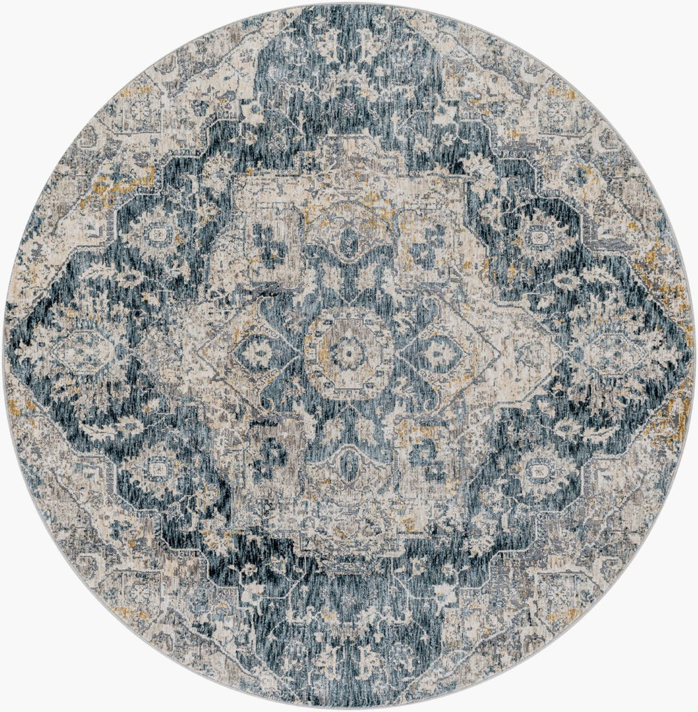 Livabliss Cardiff Machine Woven Polyester Area Rug with Fringe Border for Living Dining Rooms Deep Teal, Blue 5'3" x 5'3" CDF2307-53RD