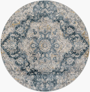 Livabliss Cardiff Machine Woven Polyester Area Rug with Fringe Border for Living Dining Rooms Deep Teal, Blue 5'3" x 5'3" CDF2307-53RD