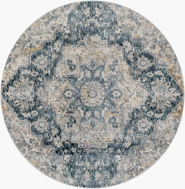 Livabliss Cardiff Machine Woven Polyester Area Rug with Fringe Border for Living Dining Rooms Deep Teal, Blue 5'3" x 5'3" CDF2307-53RD