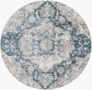 Livabliss Cardiff Machine Woven Polyester Area Rug with Fringe Border for Living Dining Rooms Deep Teal, Blue 6'7" x 6'7" CDF2307-67RD