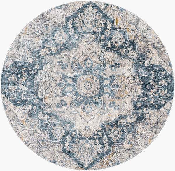 Livabliss Cardiff Machine Woven Polyester Area Rug with Fringe Border for Living Dining Rooms Deep Teal, Blue 6'7" x 6'7" CDF2307-67RD
