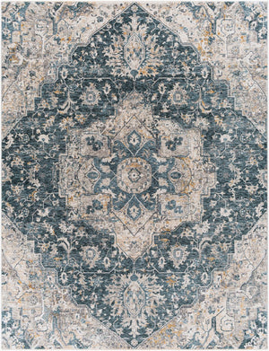 Livabliss Cardiff Machine Woven Polyester Area Rug with Fringe Border for Living Dining Rooms Deep Teal, Blue 7'10" x 10'2" CDF2307-710103