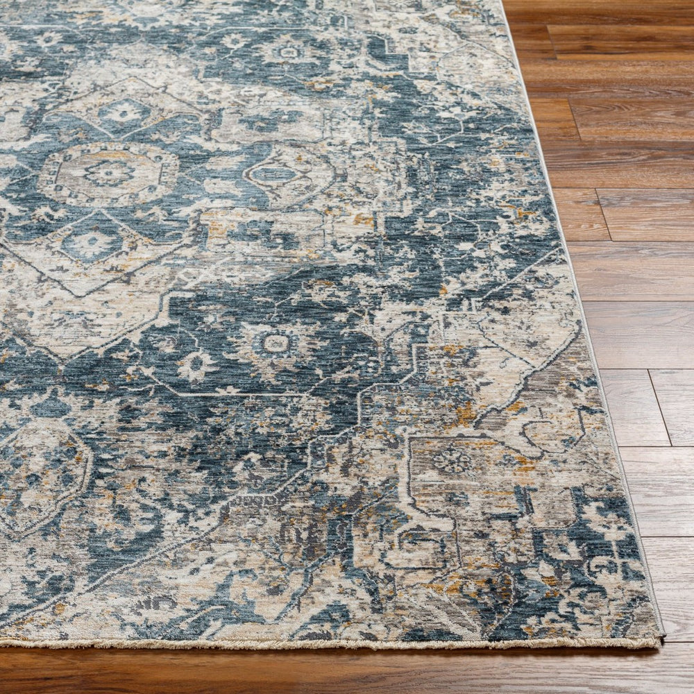 Livabliss Cardiff Machine Woven Polyester Area Rug with Fringe Border for Living Dining Rooms Deep Teal, Blue 5'3" x 5'3" CDF2307-53RD
