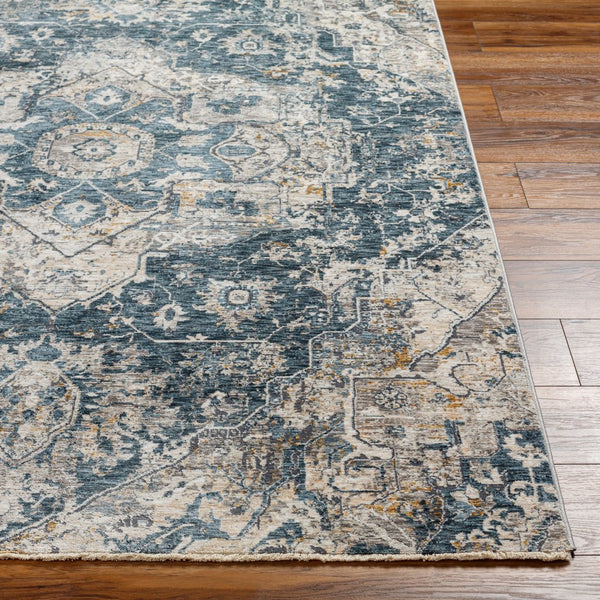 Livabliss Cardiff Machine Woven Polyester Area Rug with Fringe Border for Living Dining Rooms Deep Teal, Blue 5'3" x 5'3" CDF2307-53RD