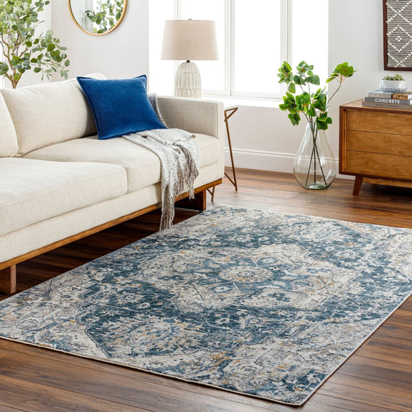 Livabliss Cardiff Machine Woven Polyester Area Rug with Fringe Border for Living Dining Rooms Deep Teal, Blue 5'3" x 5'3" CDF2307-53RD