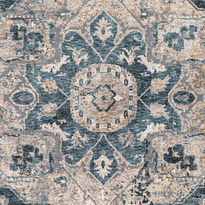 Livabliss Cardiff Machine Woven Polyester Area Rug with Fringe Border for Living Dining Rooms Deep Teal, Blue 5'3" x 5'3" CDF2307-53RD